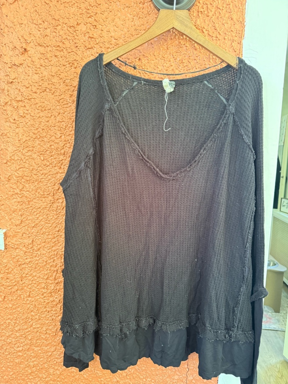 Free People Laguna Thermal Top Women's M Black Boho Lagenlook Retro Casual Comfy